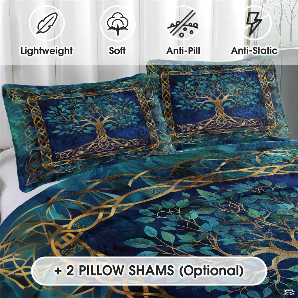Personalized Yggdrasil Vibrant Gold Quilt Sets, Machine Washable