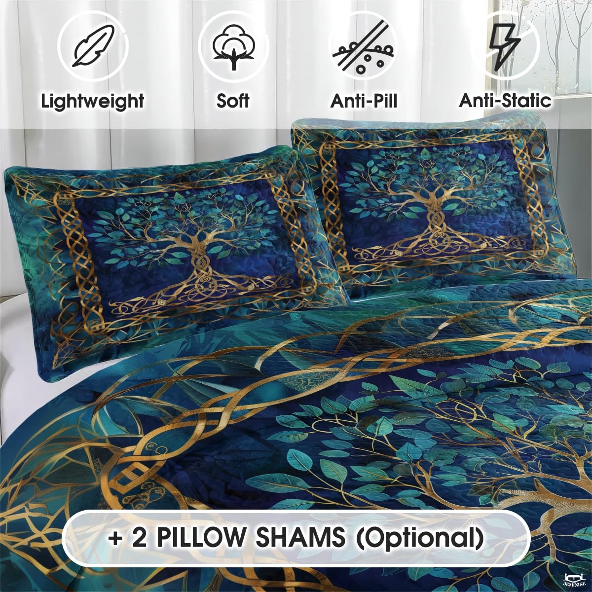 Personalized Yggdrasil Vibrant Gold Quilt Sets, Machine Washable