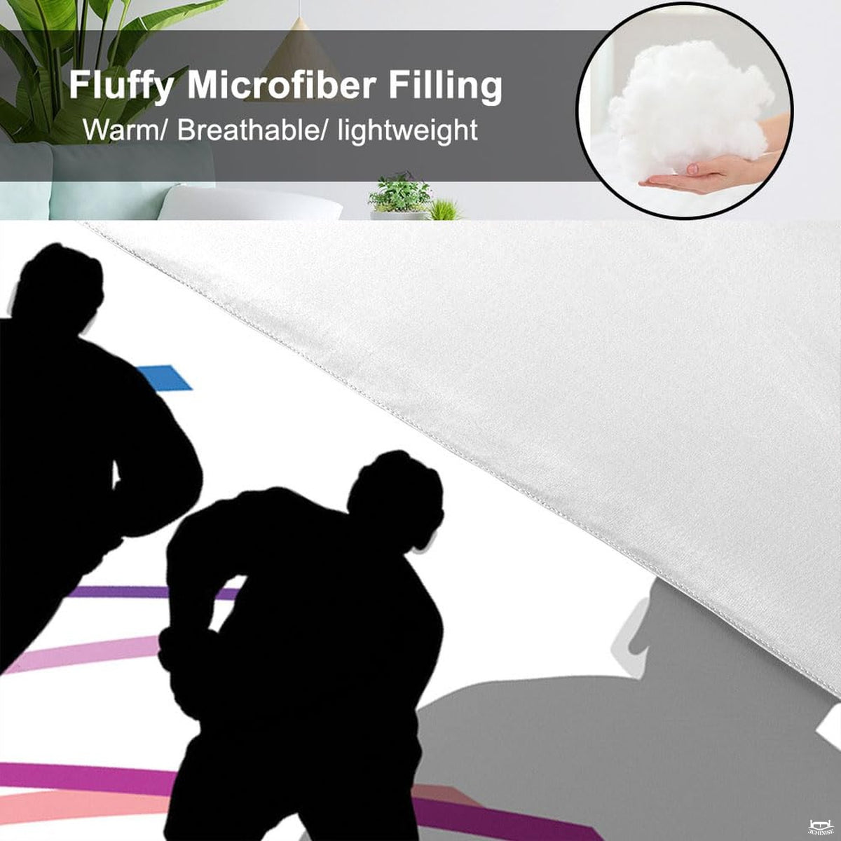 Matching pillow sham detail for ice hockey bedding set displaying coordinated skater silhouettes on white