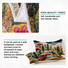 Personalized Vibrant Flowering Cactus Desert Scene Quilt Set