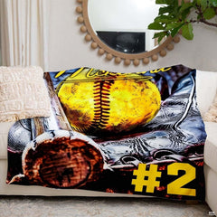 Softball tournament theme print displayed in modern sports bedroom interior.