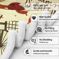 Autumn harvest bicycle throw blanket view 7 highlighting countryside artwork, pumpkins, and rustic border