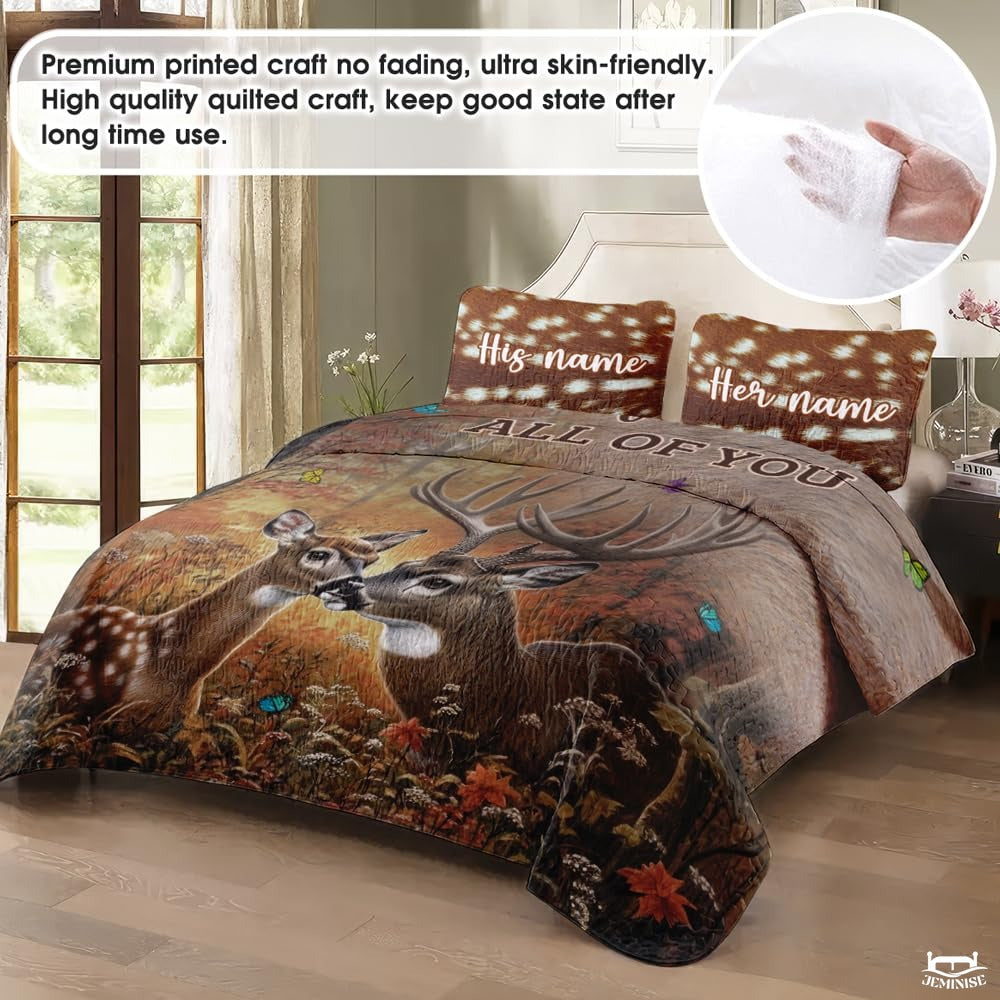 Deer couple touching noses quilt room mockup