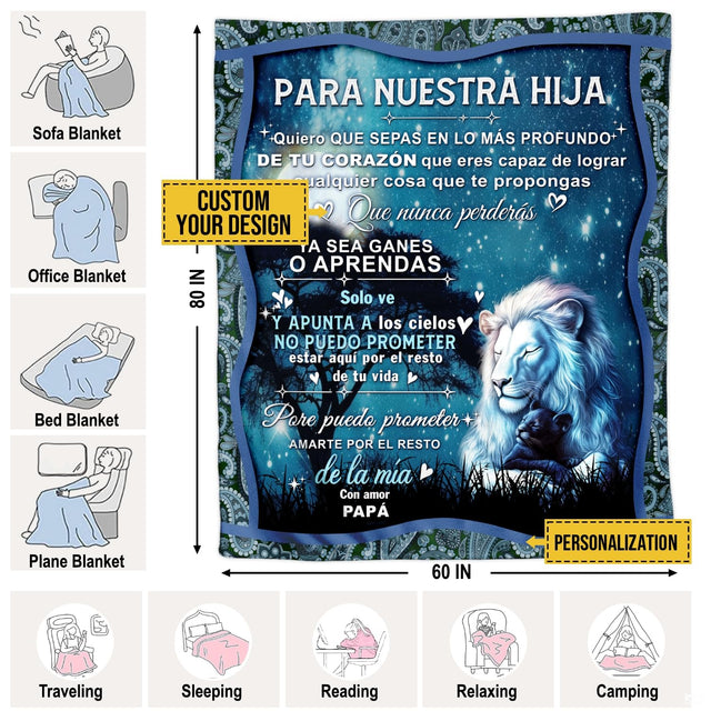 Celestial lion and cub night throw blanket view 2 highlighting lion artwork, starry sky, and home decor styling