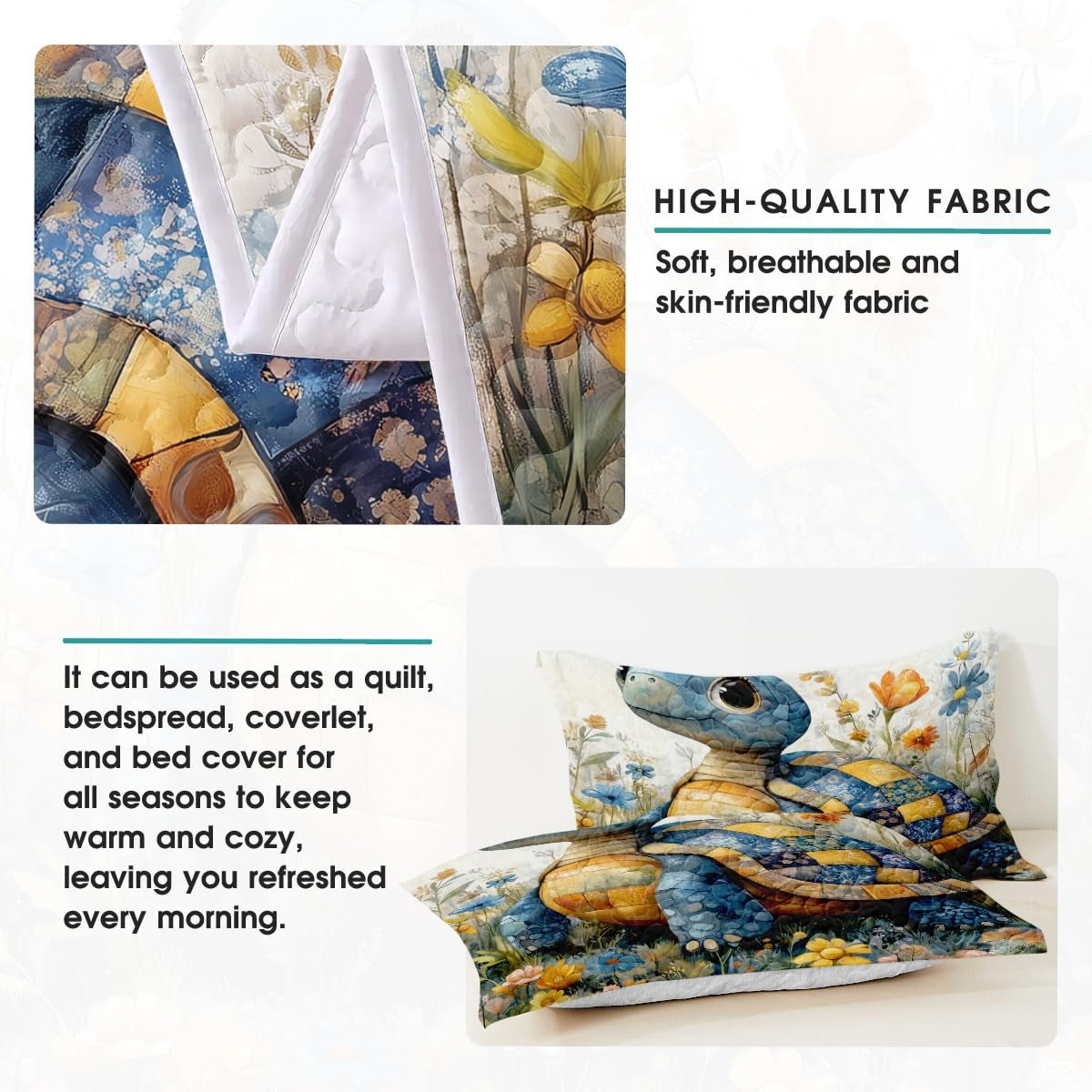 Sea Turtle Pattern Quilt, Animal Patchwork Sea Turtle Quilt Set Patchwork Style, Premium Pattern Quilt Bedspread, Animals Bedding Quilts Gift for Men Women