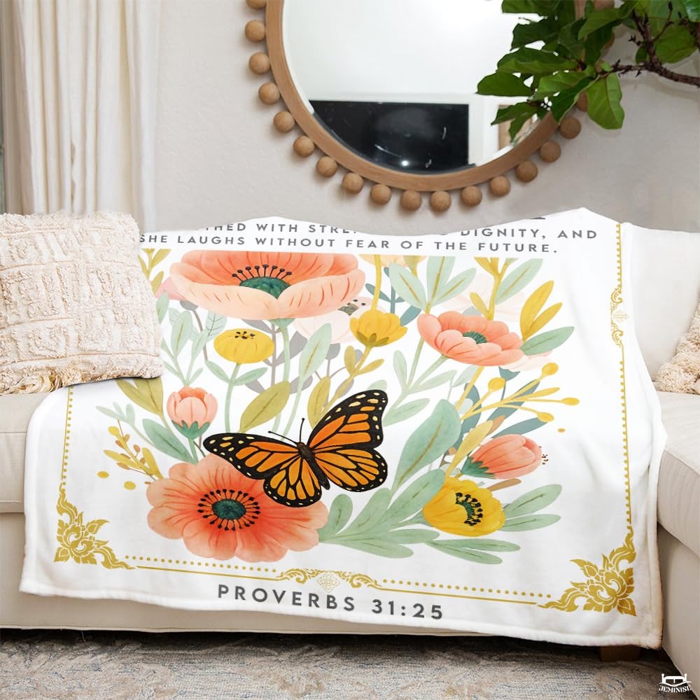 Custom Floral Butterfly Inspirational Blanket, Machine Wash - Design 8