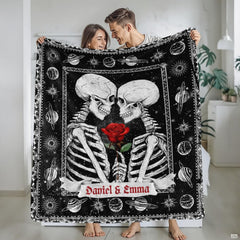 Black romantic bedding styled in a moody bedroom setting matching an ornate dark romantic bed frame.