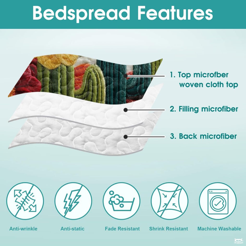 Personalized Vibrant Cactus Flower Quilt Set, Machine Washable