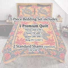 Full bedroom display of sunset amber sea turtle tribal bedding styled with coastal room decor