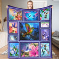 Gallery collage of colorful hummingbirds and blooming flowers, view 1.