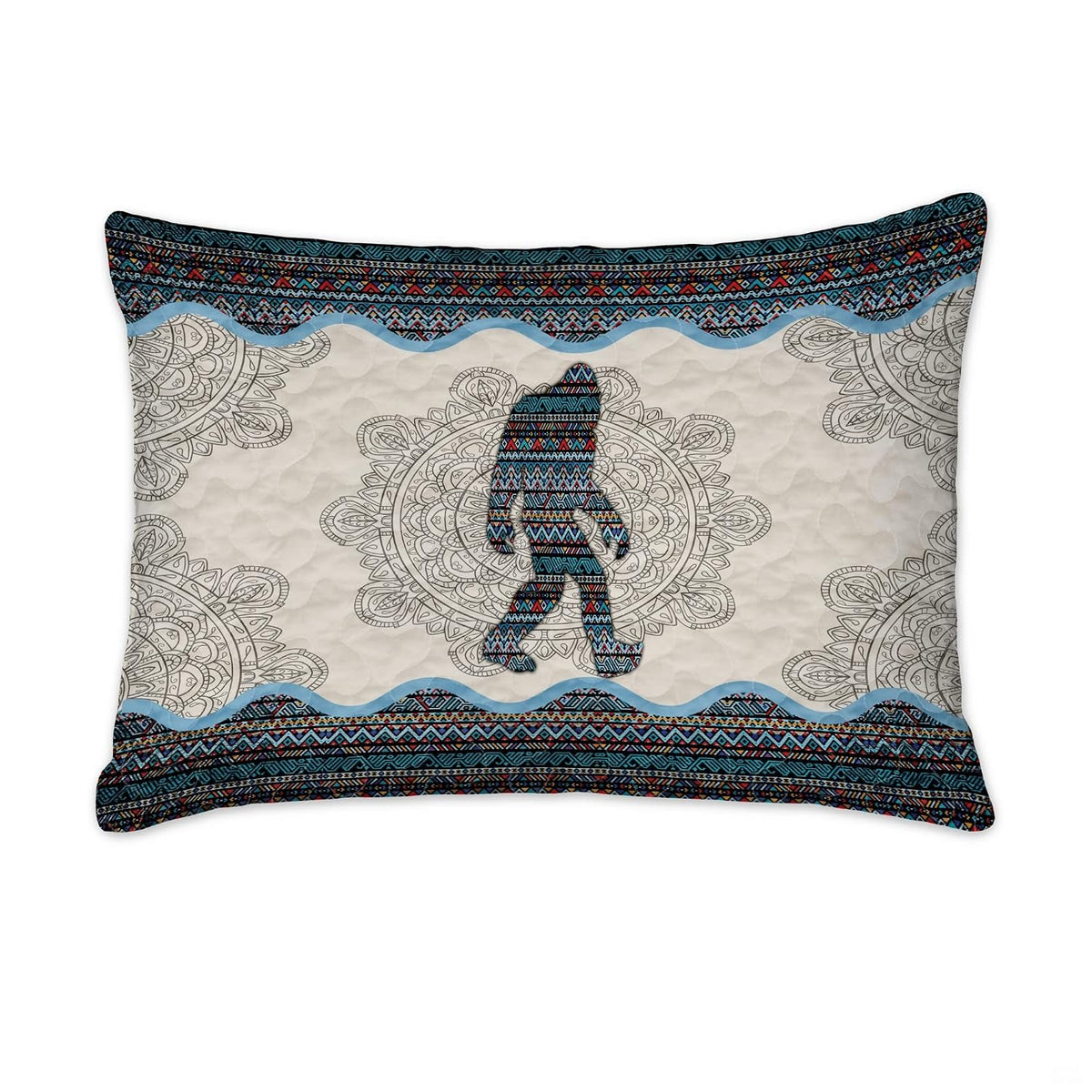 Matching pillowcase detail for bohemian bedding set showcasing coordinating Bigfoot mandala floral geometry