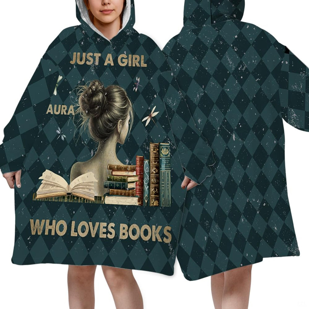 Dark academia book lover design with reader girl, book stacks, and dragonflies, view 3.