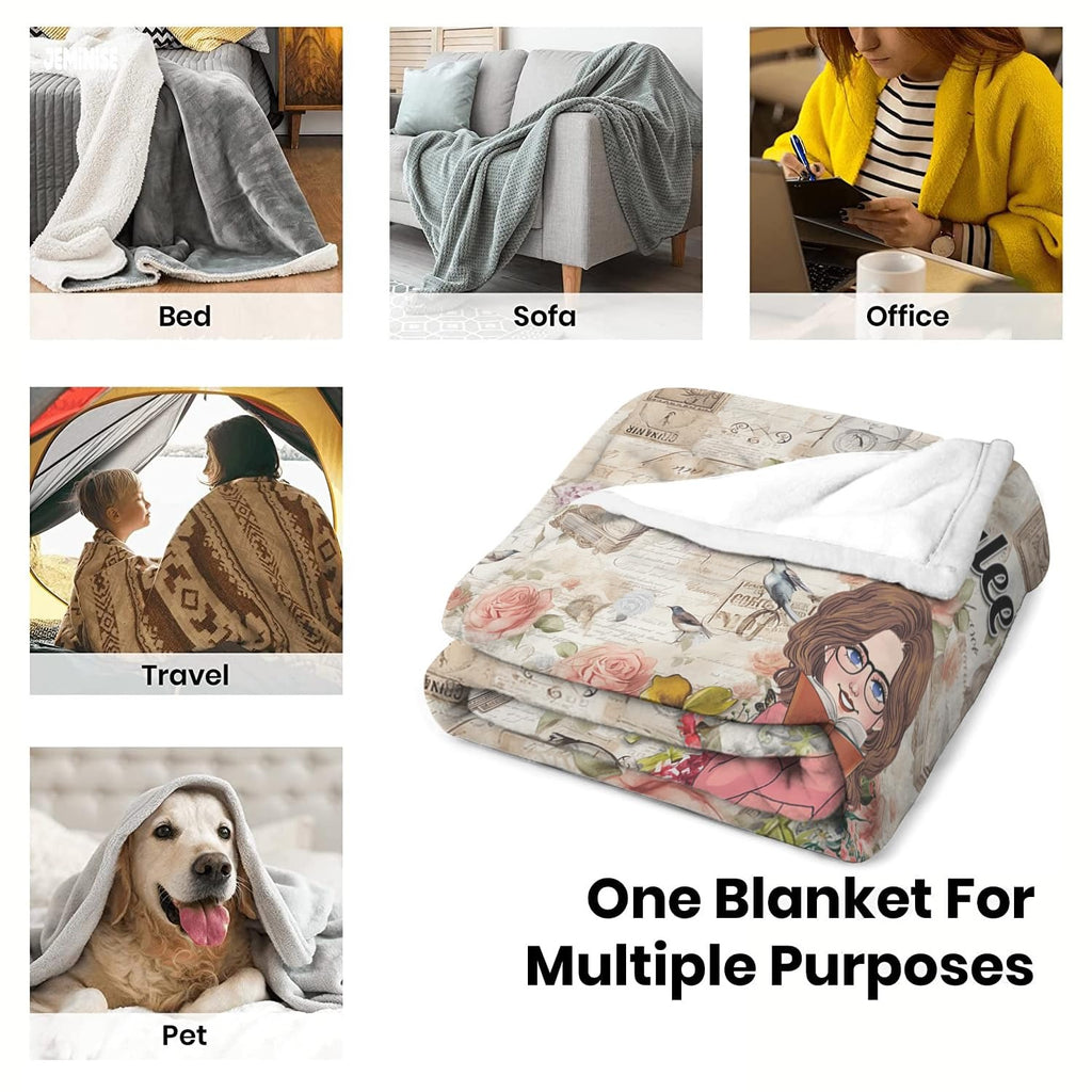 Jeminise Customized Reading Blanket for Book Lovers, Personalized Daughter Gift