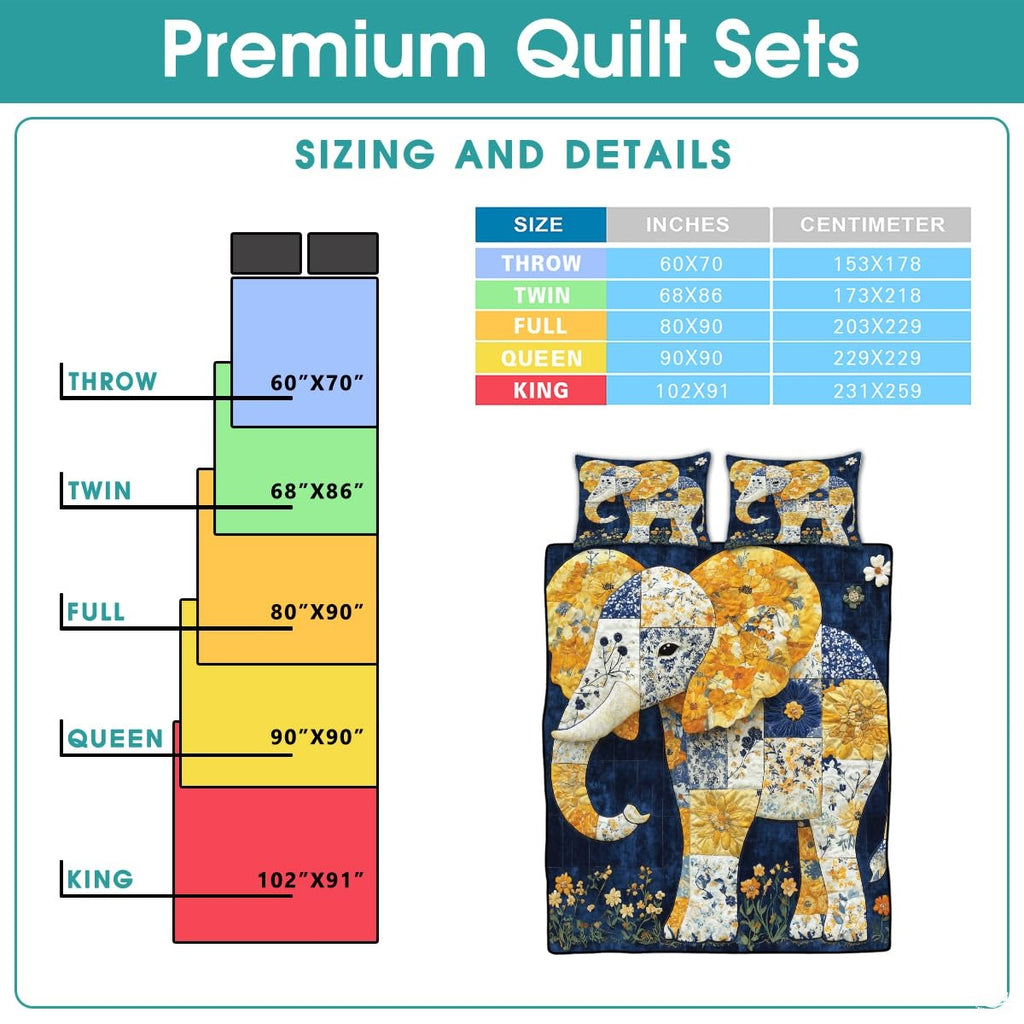 Elephant Quilt Set, Animal Patchwork Printed Quilt Bedset, Patchwork Style Quilts Twin Full Queen Size Elephant Pattern Blanket Bedspread, Elephants Bed Set Bedding Gift