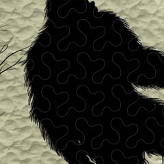 Close-up view of Bigfoot bedding highlighting detailed Sasquatch silhouette and pine tree forest artwork