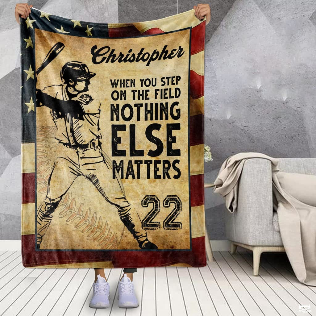 Custom Name Catcher Batter Baseball Baseball Throw, Baseball Blanket Gift Baseball Bedding Gift for Adult, Christmas New Years Gift for Baseball Player, Pitcher Gift (Baseball Design 10)