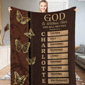 Faux thematic accent bedding set featuring rich brown damask textures, golden butterflies, and elegant scripture typography.