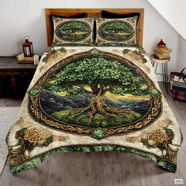 Custom Tree of Life Quilt Set Celtic Yggdrasil Bedding for Bedroom Decor