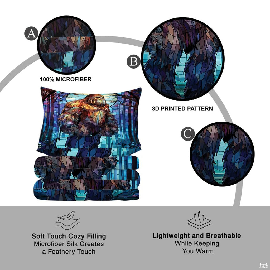Rustic cabin bedroom styling of bigfoot bedding set displayed neatly on a mattress with natural wood decor.
