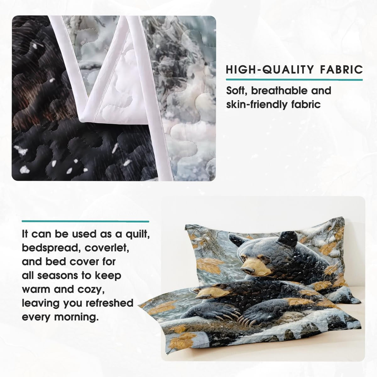 Rustic bedroom aesthetic styled with winter black bear bedding areas motif.