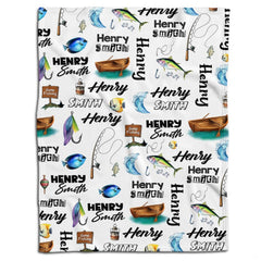 Lake angler rowboat tackle lures blanket flat lay on white background