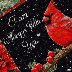 Christmas Cardinal on Branch Within Patchwork Winter Quilt