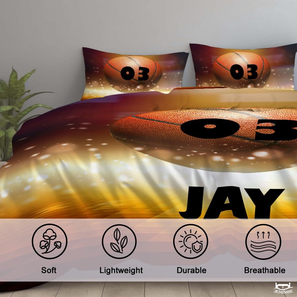 Personalized Basketball Glowing Light Burst Comforter with Name and Number