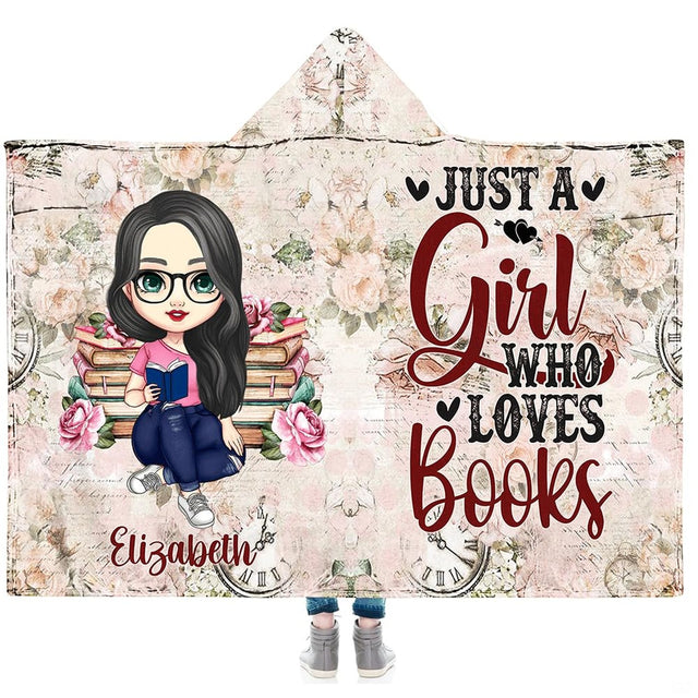Girl who loves books vintage floral blanket front display