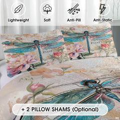 Close view of dragonfly and peony pillow artwork