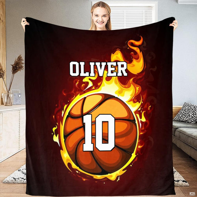 Basketball bedroom decorating ideas featuring intense flame graphics on dark bedding.
