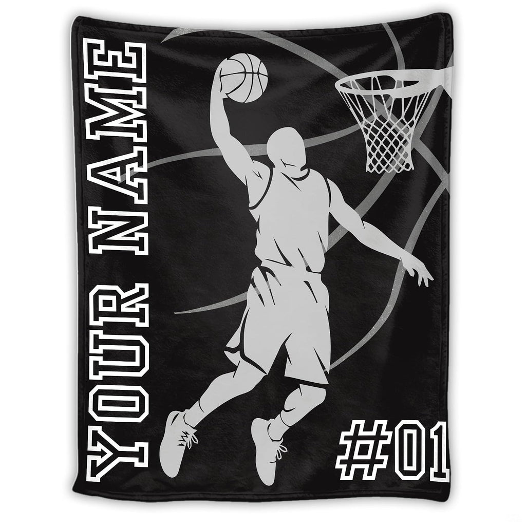 Basketball slam dunk silhouette with hoop and varsity athletic lettering, view 1.