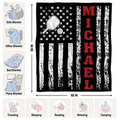 Distressed American flag graphic with pickleball paddle and red lettering, view 4.