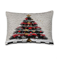 Modern Christmas tree stars checkered bedding with black pine boughs - view 3