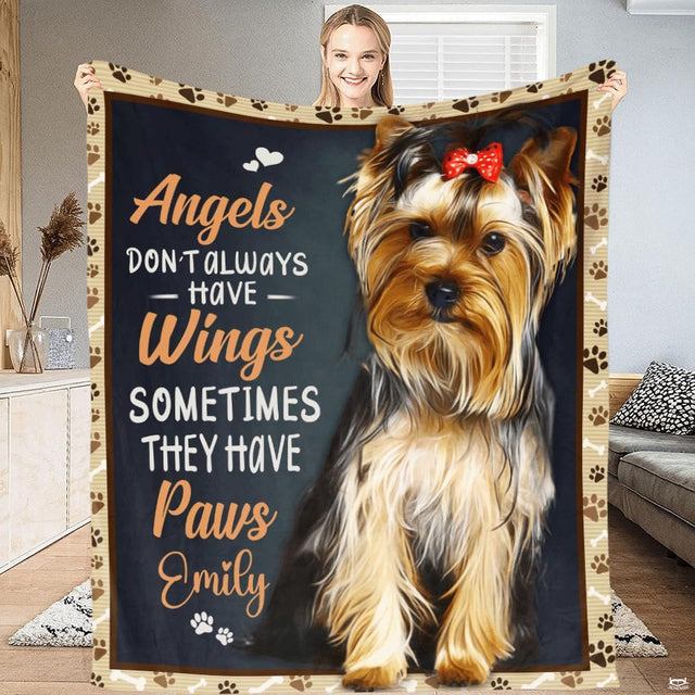 Artistic yorkie dog bed decor with golden-tan terrier illustration and deep navy styling.