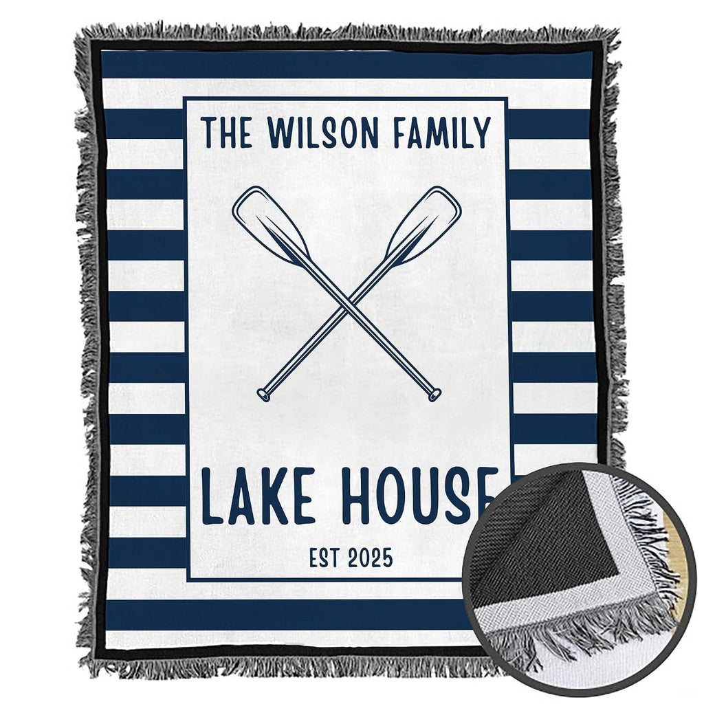 Lakeside bedroom styled with cabin bedding sets and crossed canoe motifs.