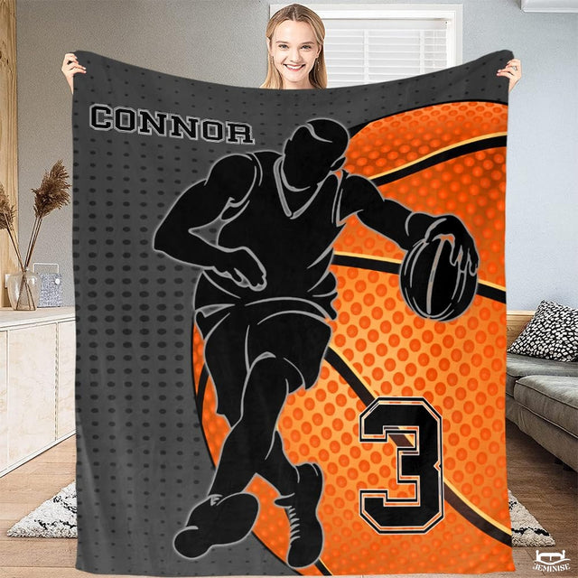 Personalized Basketball Player Silhouette Blanket with Name and Number