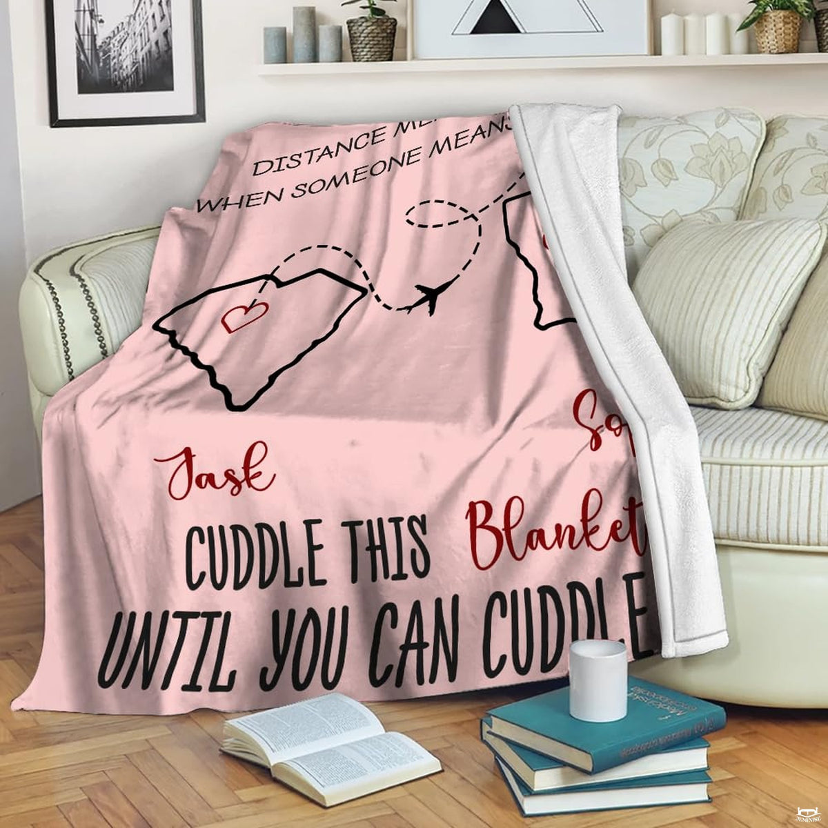 Long distance state to state love map couples blanket showing flight path between states view 9