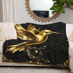 Full flat overview of the golden hummingbird Baroque filigree blanket.