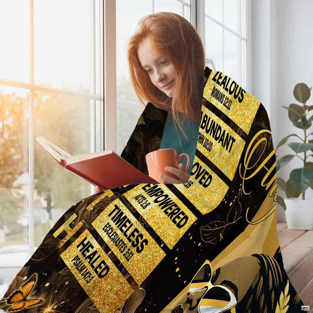 Home interior setting featuring the inspiring female portrait throw blanket.