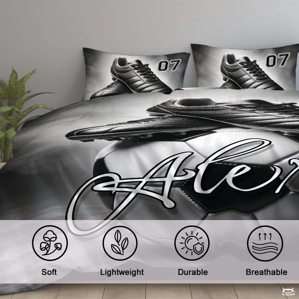 Custom Soccer Ball Cleats Personalized Comforter Set, Machine Washable