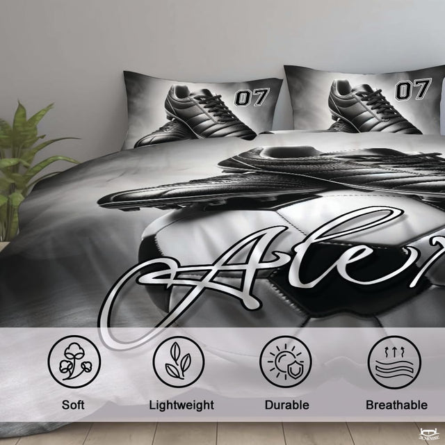 Custom Soccer Ball Cleats Personalized Comforter Set, Machine Washable
