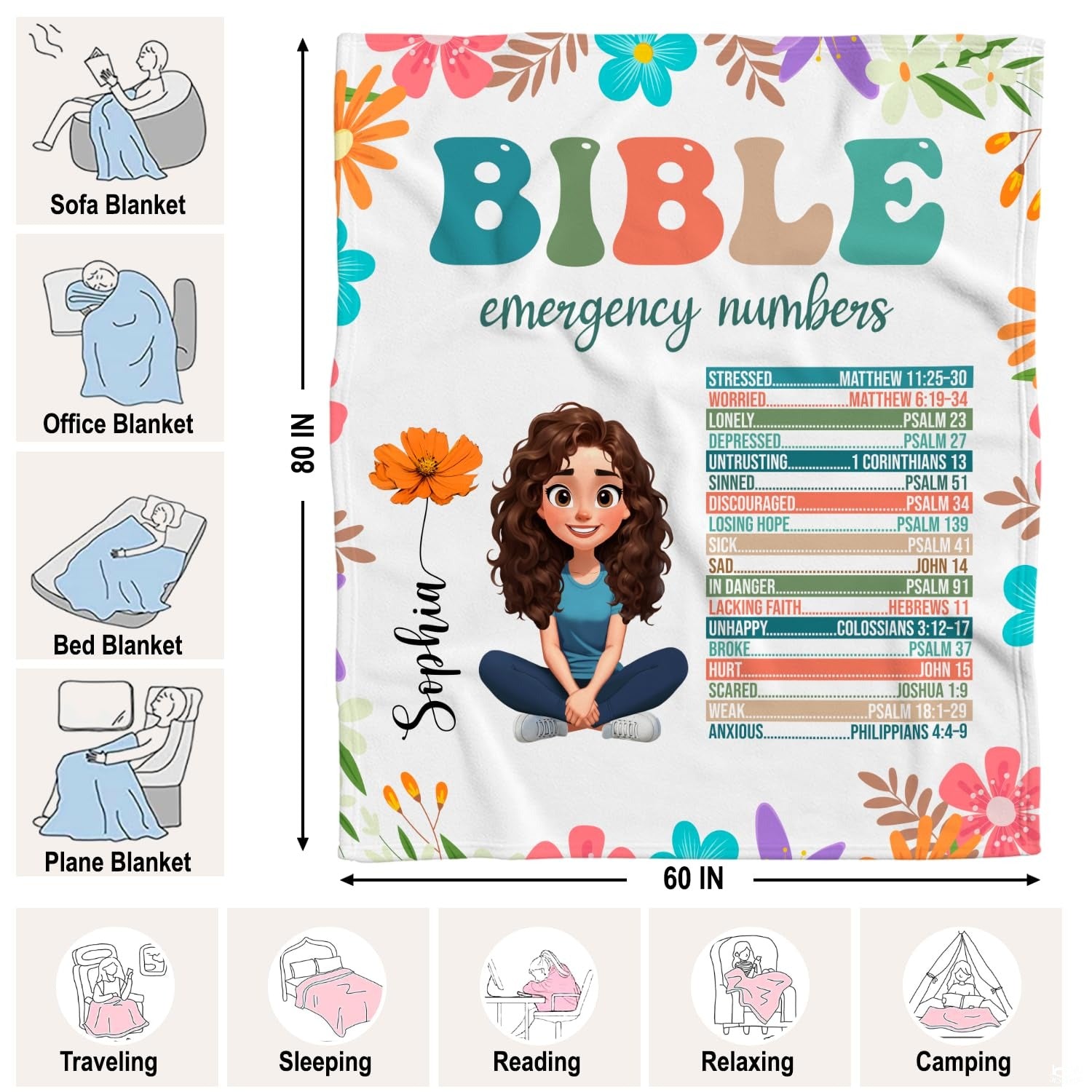 Custom Christian girl Bible emergency numbers Blanket