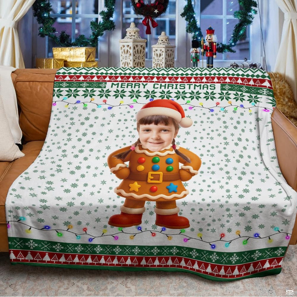 Charming gingerbread cookie figure with colorful candy buttons and red Santa Claus hat