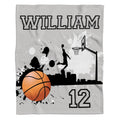 Orange bedding sets featuring dynamic basketball player dunking illustration with paint splatters