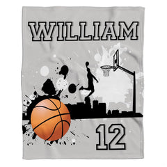 Orange bedding sets featuring dynamic basketball player dunking illustration with paint splatters
