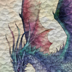 Close-up of blue dragon spines and translucent rose wing artwork