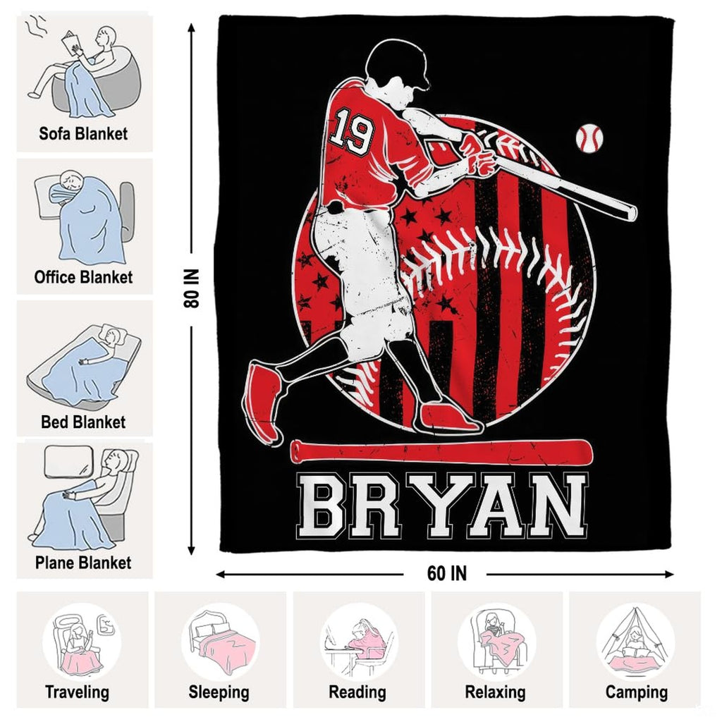 Baseball player in swing graphic backdrop on stylish bedroom bedding set.