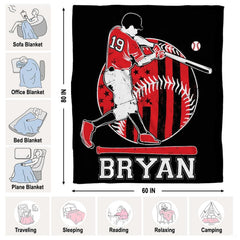 Baseball player in swing graphic backdrop on stylish bedroom bedding set.