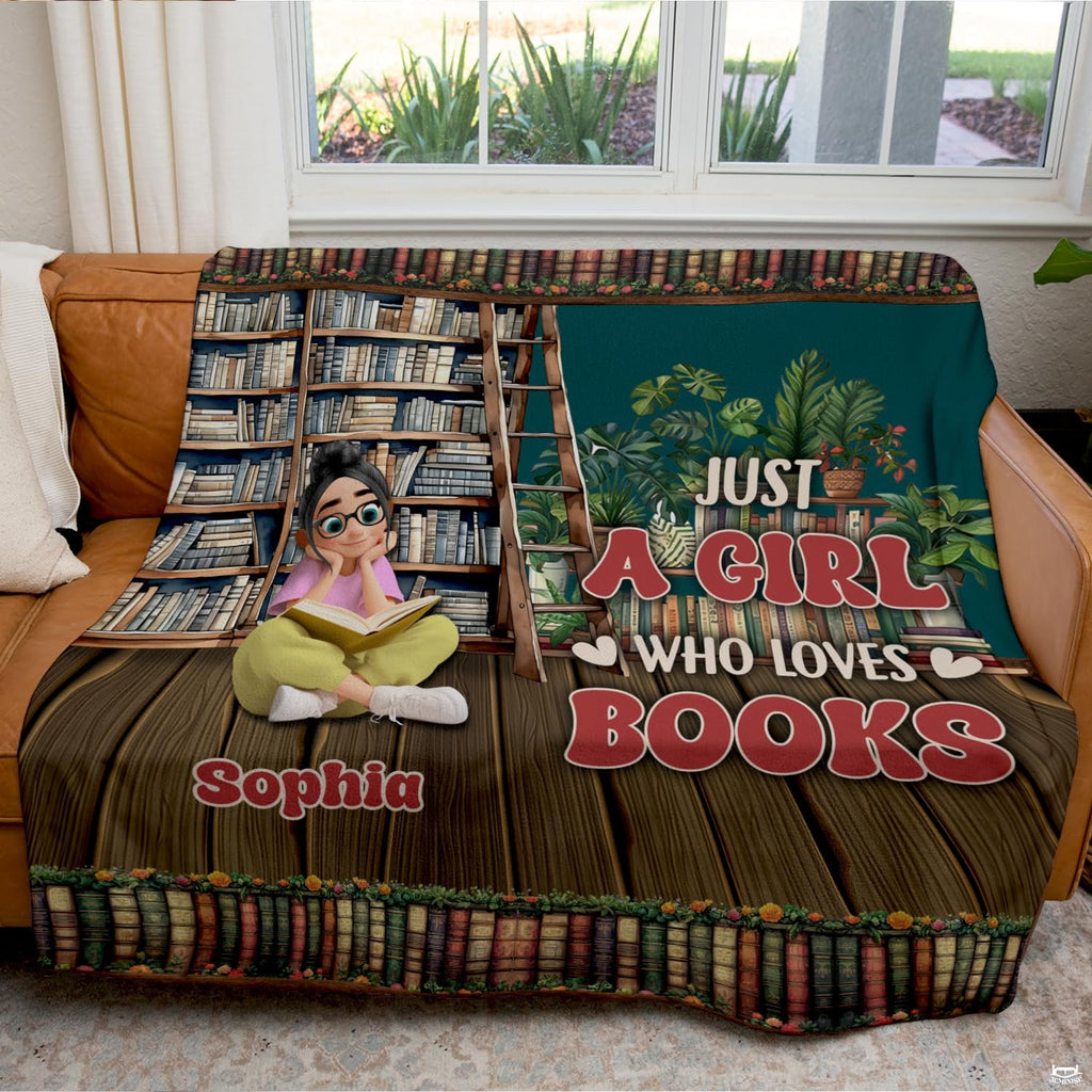 Feature diagram for the library ladder bookshelf throw blanket showing rich print quality and durable construction.