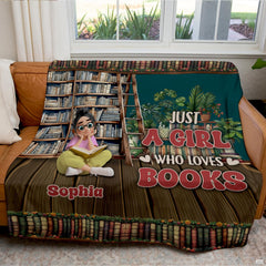 Feature diagram for the library ladder bookshelf throw blanket showing rich print quality and durable construction.
